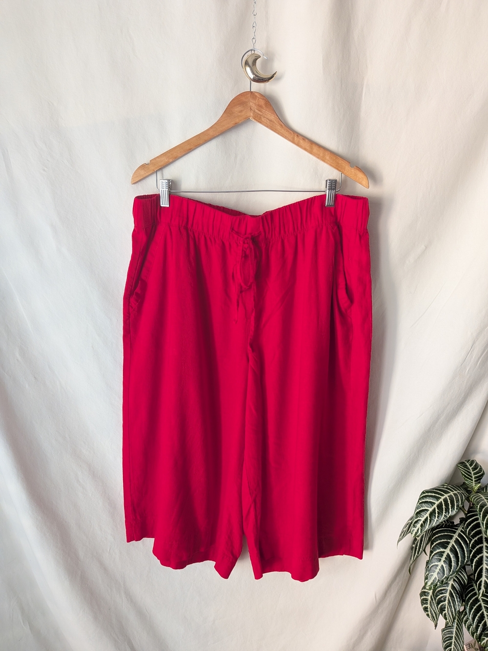 Lane Bryant Red Linen Blend Wide Leg Cropped Pants